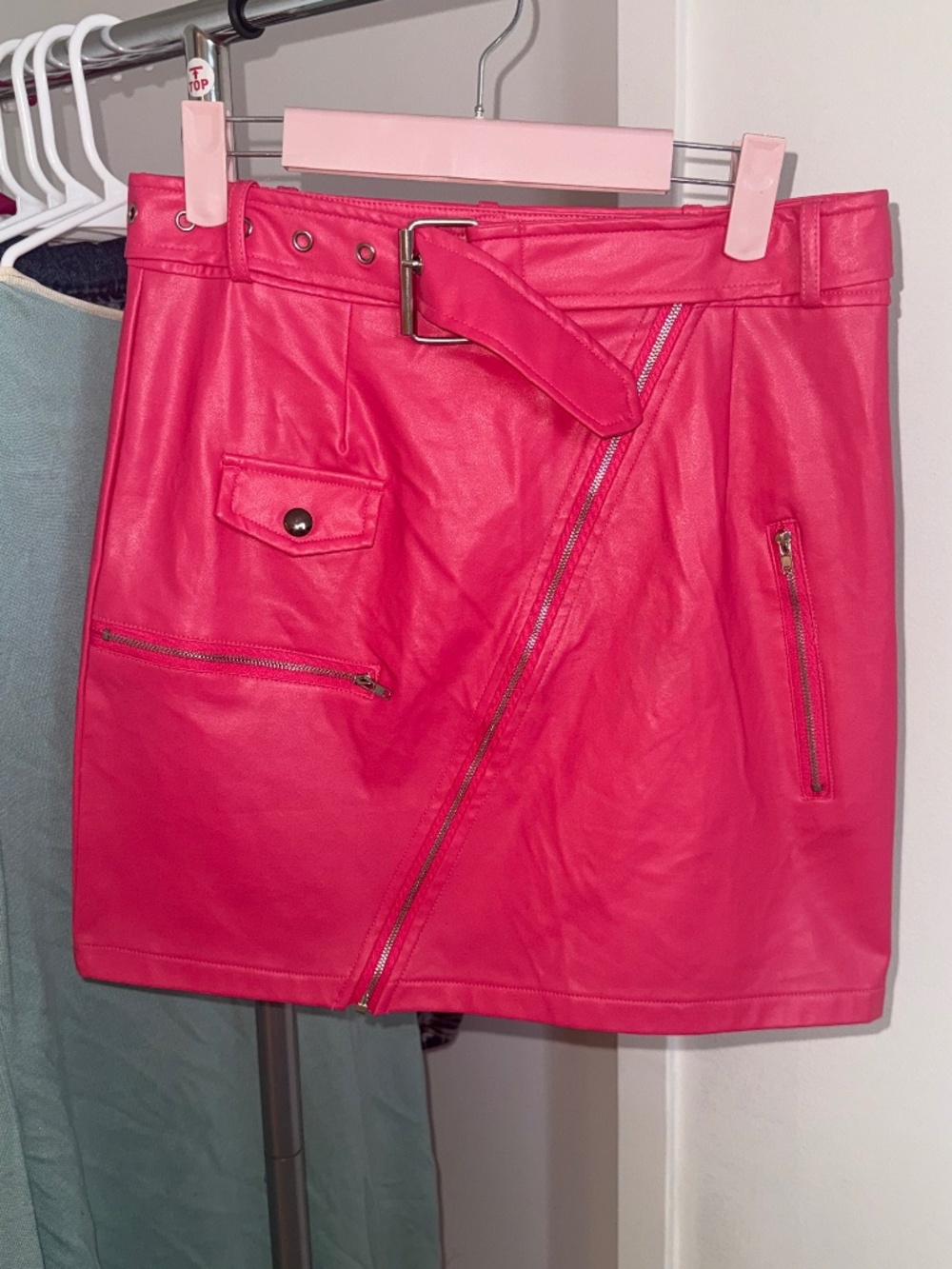 Faux Leather Pink Skirt